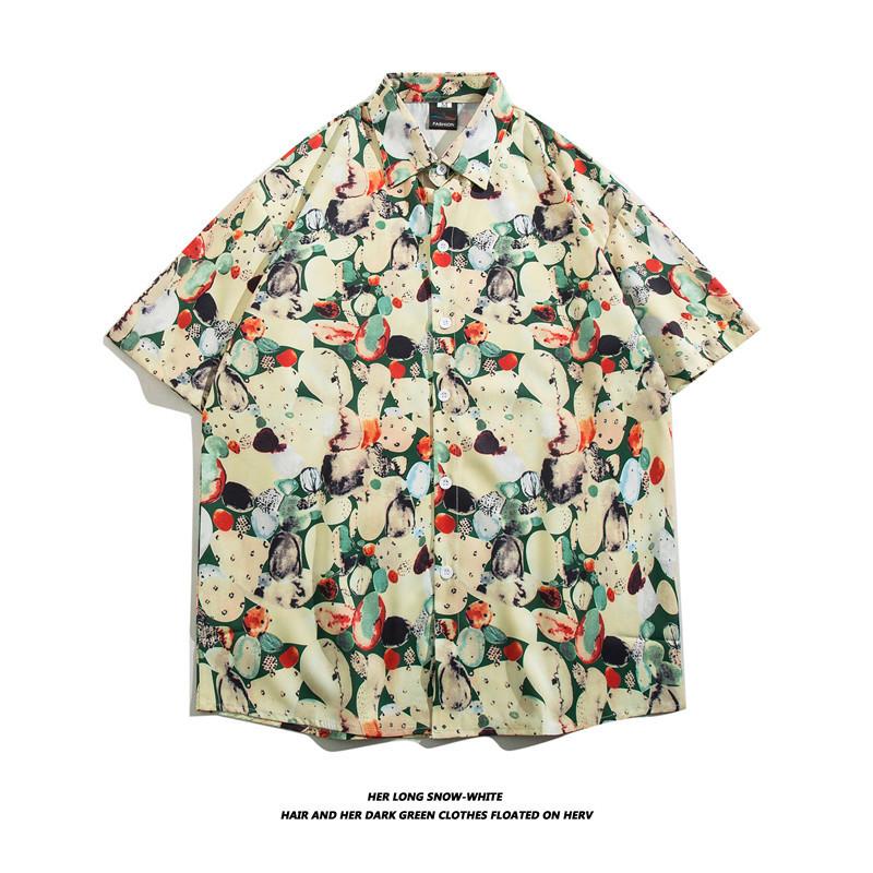 Summer Mens Hawaiian Casual  Shirts Short Sleeve Button Fashion Print Beach Floral  Vintage Tops