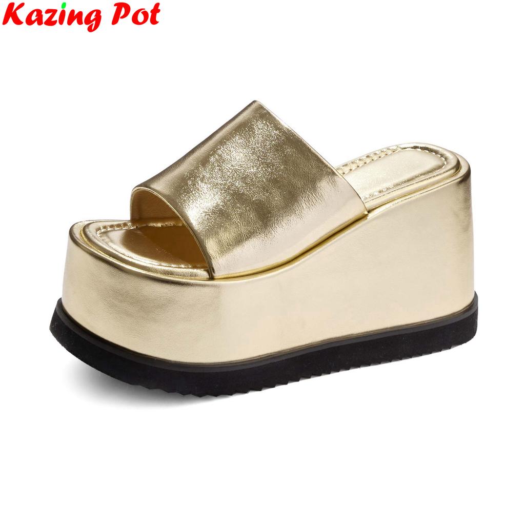 Fashion Krazing Pot Cow Leather Super High Wedges Casual Beach Slingback Mules Platform Summer Sandals Concise Luxury Outside Slippers