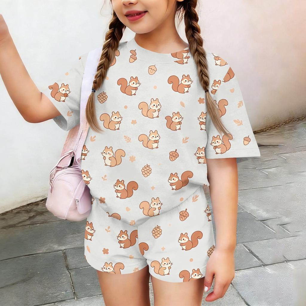 Kids Casual Short Sleeve Shirt and Shorts Set Animal Print Lightweight Soft Fabric Comfortable Fit Summer Outfit for Boys and Girls