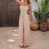 Damen trägerloser Schlauchtop mit geraffter Taille, Jumpsuit mit weitem Bein
