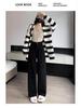 Women's Black High-Waist Cotton Plush Pants - Autumn/Winter 2026 Korean Style, Slim Straight Wide-Leg, Drapey.