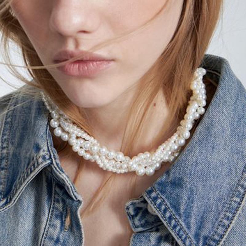 Collana alla clavicola alla moda, multi-strato, tessuta a mano, con perle, transfrontaliera
