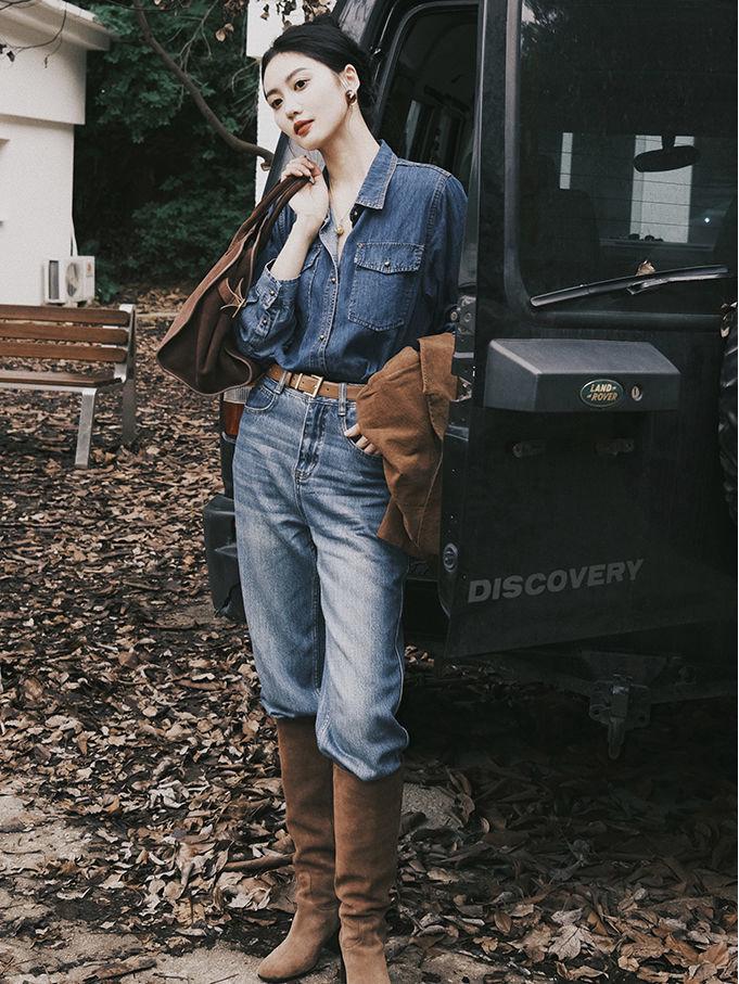 Women's Retro Hong Kong Style Washed Denim Long Sleeve Shirt - Autumn/Winter Korean Design Layering Outerwear
