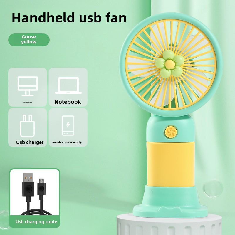 Portable USB Rechargeable Floral Fan for Kids - Handheld/Desk Use
