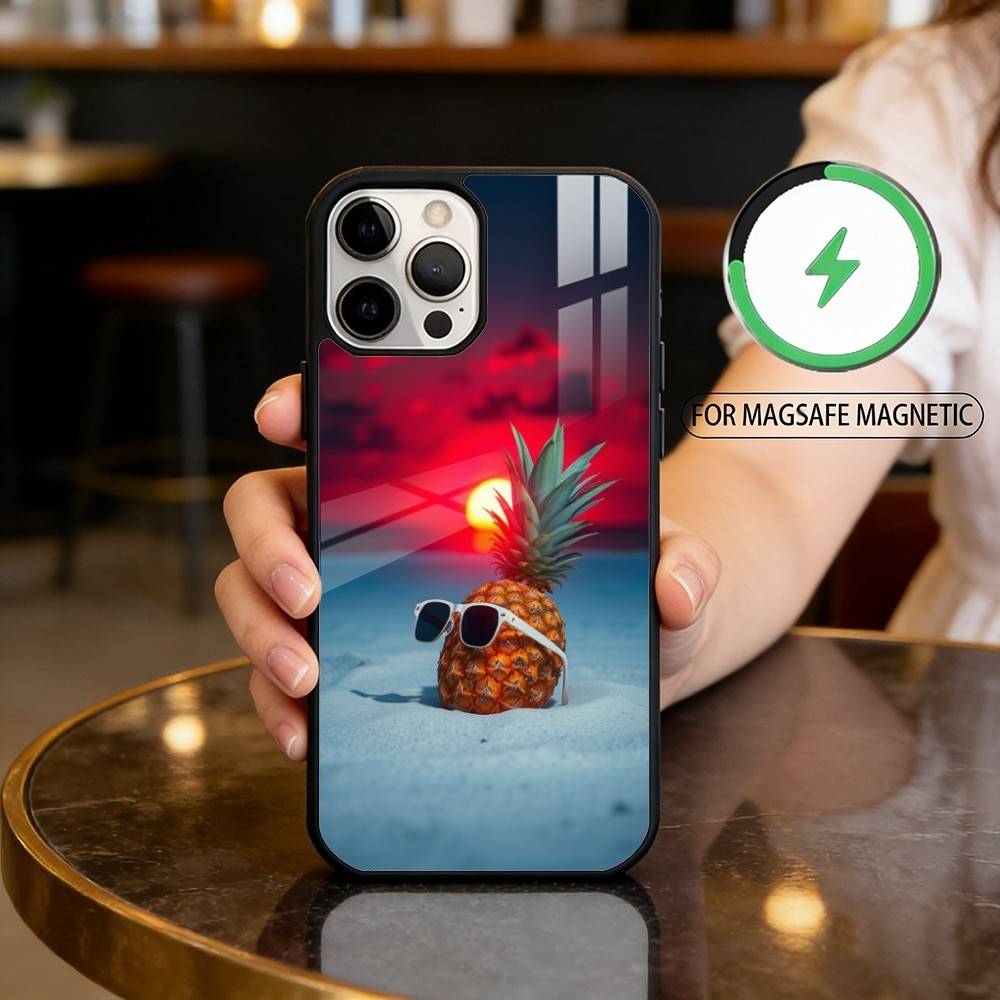 S-Summer P-Pineapple Magnetic For Magsafe Wireless Charging Phone Case For iPhone17,16,15,14,13,12,11 Plus,Pro Max iPhone16PROMAX