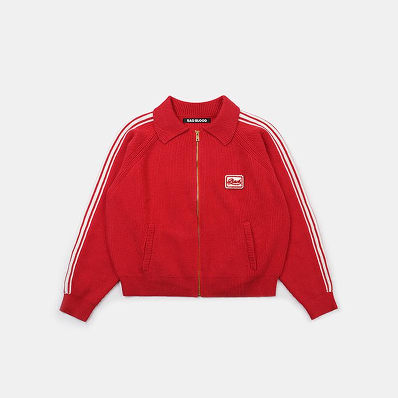 Korean Badblood BCAC Series Women's American Retro Red Knit Cardigan Sweater