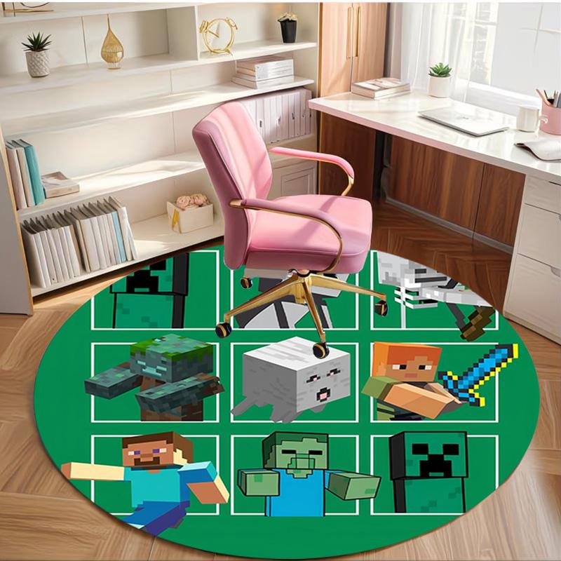 Minecraft Print Round Rug, Washable Floor Carpet, For Entryway Dorm Laundry Room Office Study, Home Decor Birthday Christmas Gift