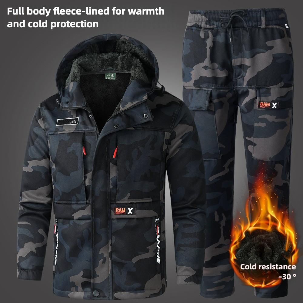 New Winter Velvet Labor Insurance Work Clothes, Camouflage Clothes, Electric Welding Factory Clothes, Autumn and Winter Military M чёрный