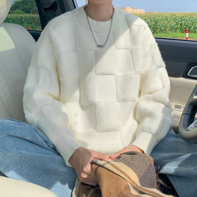 Autumn and Winter Plus Size Plaid Sweater Hong Kong Style Neutral Casual Loose Fit Pullover Knitted Sweater Jacket 8XL 3187₽