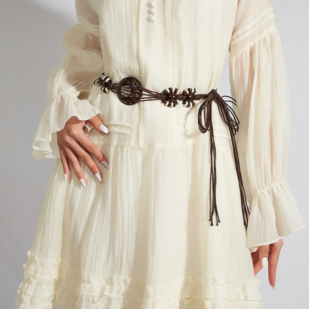 Vintage Boho Waist Chain For Women Made Of Cotton Linen With Knot Fastening For Dress Decor