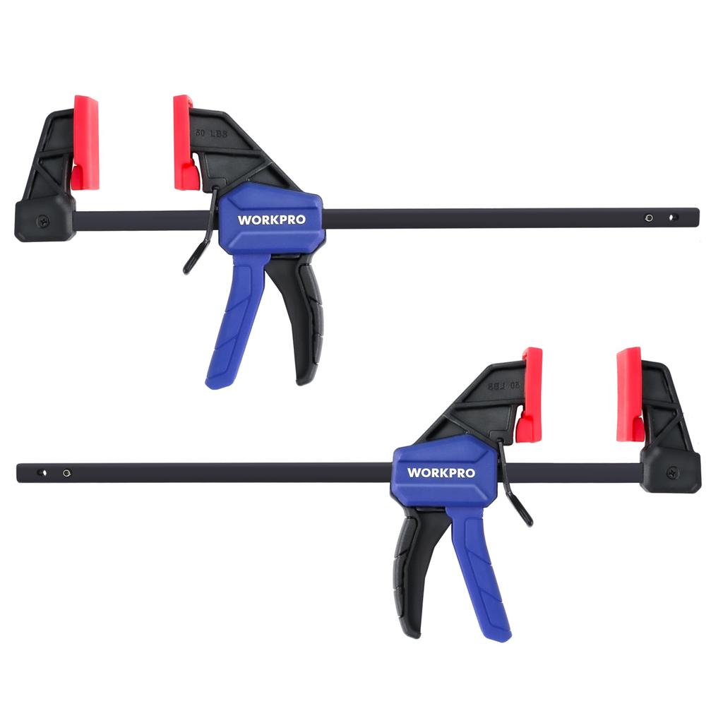WORKPRO Set of Rakuquick Bar Maximum Clamping Quick Release Strong DIY Tools F-Clamps, 2, 150mm, Clamps, F-Type, Force Approx. 23kg, 2-in-1 Set,