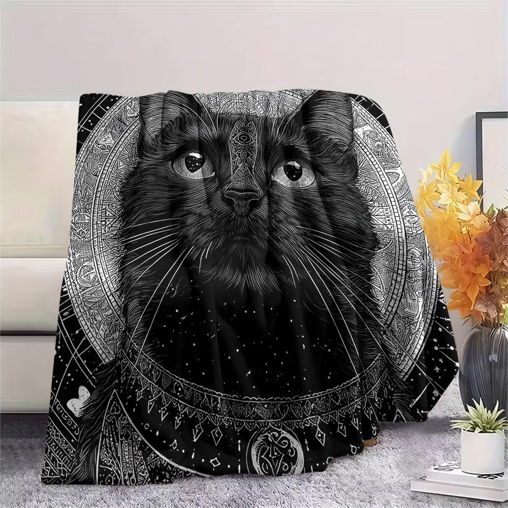 Black Cat Print Flannel Blanket, High Quality Comfortable for All Seasons, Home Decor, Warmth and Comfort, Perfect for Christmas Gifts