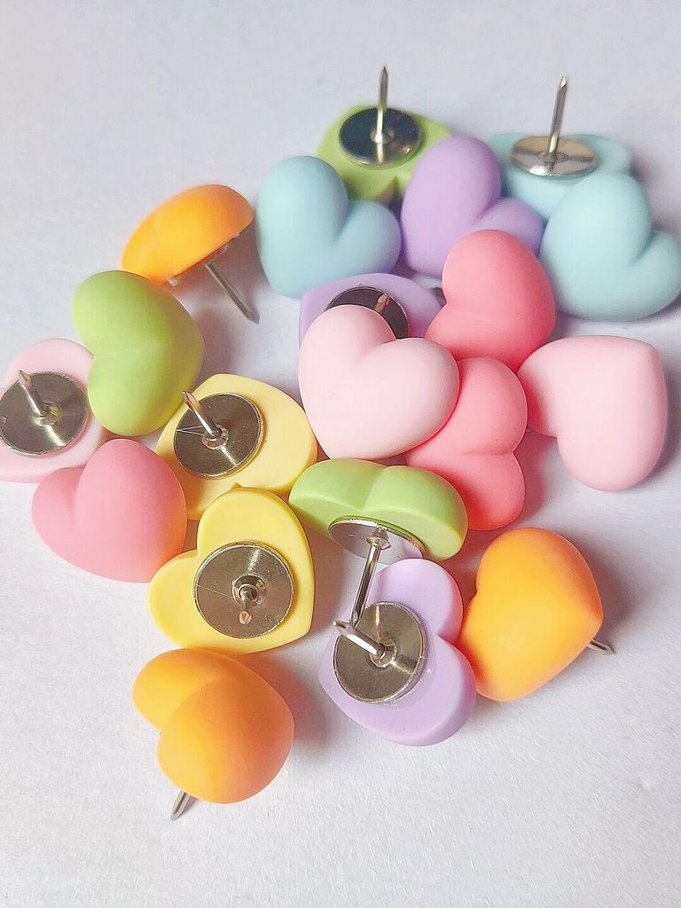 30pcs Resin Heart Push Pins Aesthetic Pastel Macaron Thumbtacks for Cork Board Photo Display Office & Home Decor