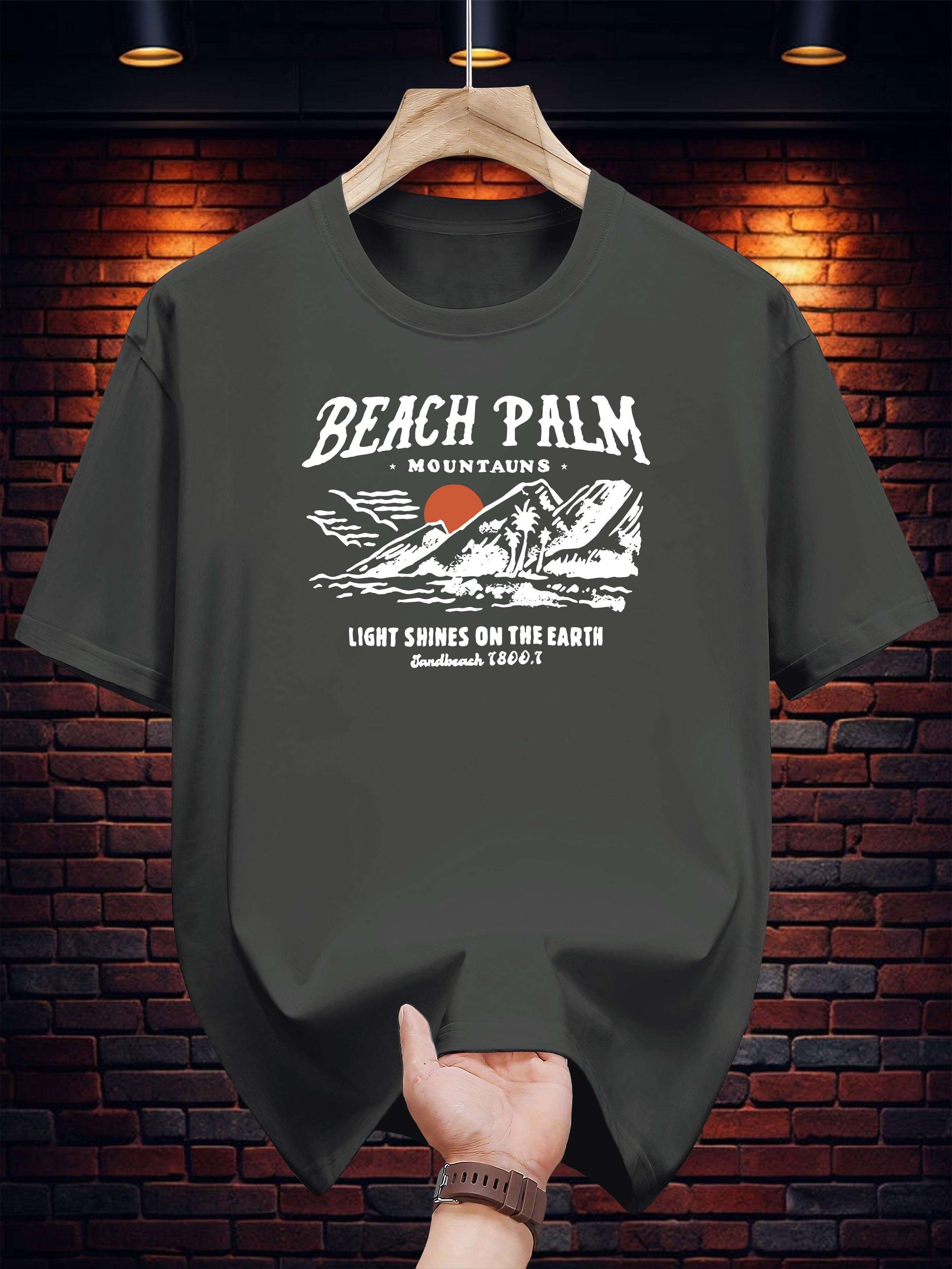 Casual Cotton T-shirt with  Beach Palm  Print - Lightweight L
