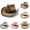 Ethnic Style Cowboy Hat With Breathable Paper Straw For Summer Outdoor Sun Protection
