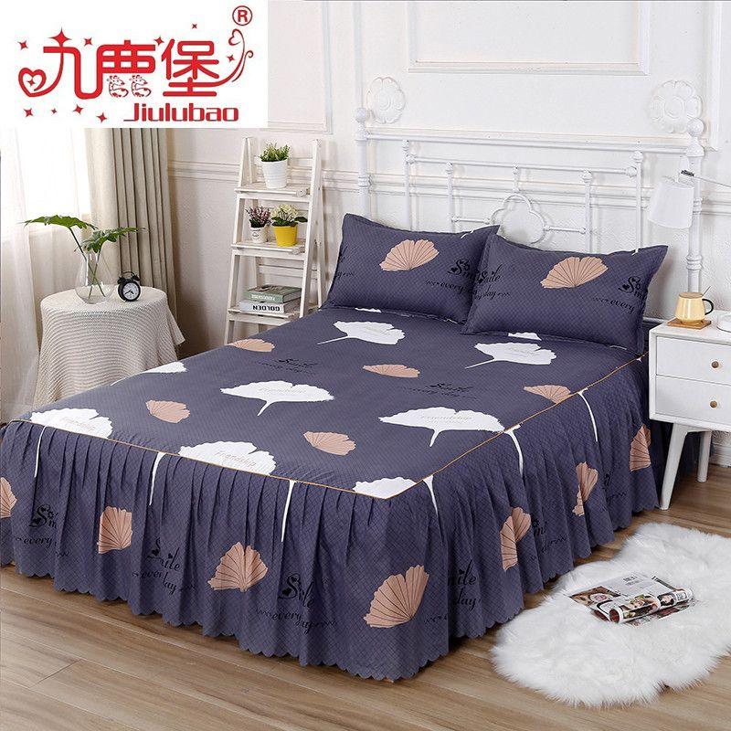 3PCS Bed Skirt Flower Printed Fitted Sheet Cover Home Graceful Bedspread Bed Linens Bedroom Decor Mattress Cover Pillowcase