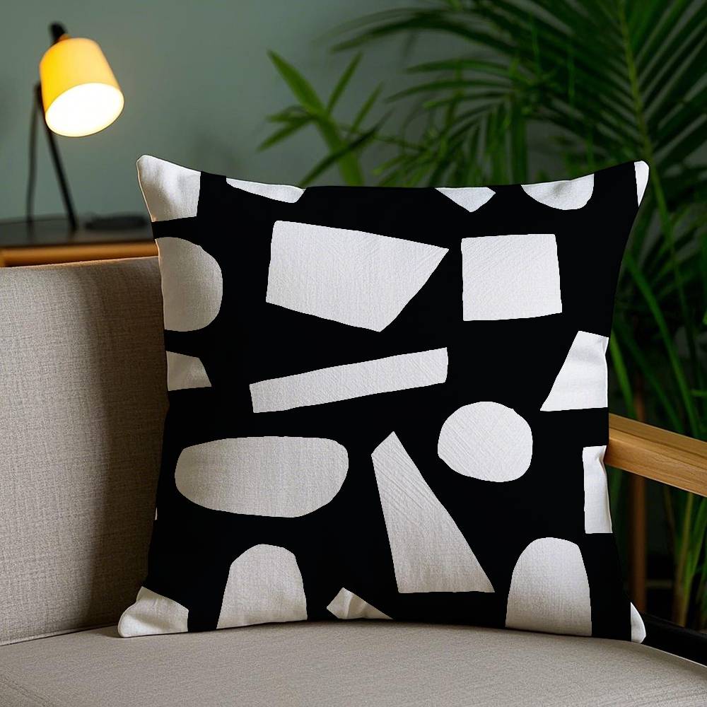 Svartvitt abstrakt tryck örngott dammkvalsterfritt örngott osynlig dragkedja silkeslen kort plysch soffkuddfodral