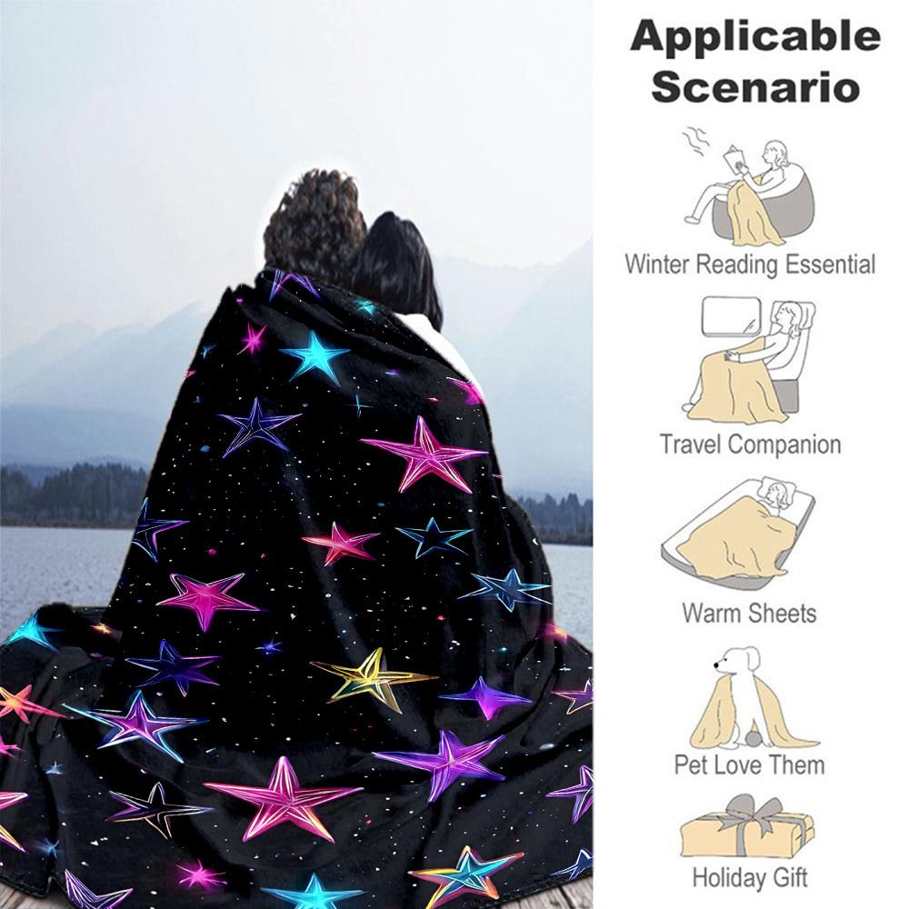 1pc Stars Galaxy Outdoor Flannel Blanket Soft Warm All-Season Throw for Sofa Bed Car Camping Office, Cozy Gift Idea1129S