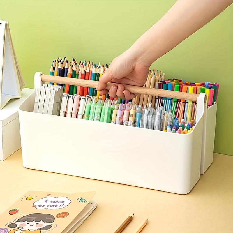 1pc Portable Plastic Pencil Organizer with Multi Compartments Insert Style Desk Storage for Markers, Watercolor Brushes, Office  Art Supplies,