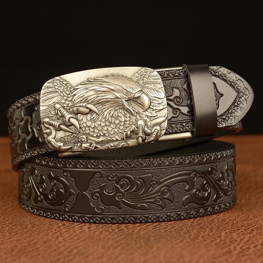 Männer Adler Schnalle Rindsleder Gürtel Qualität Legierung Automatische Schnalle Wasitbad Strap Echtes Leder Geschenk Business Beltbelt