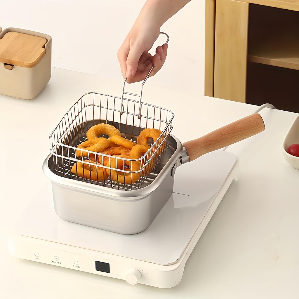 Heavy-Duty Square Deep Fryer Made of Stainless Steel, Featuring a Basket And Lid, Suitable for Induction. Ideal for Home Use