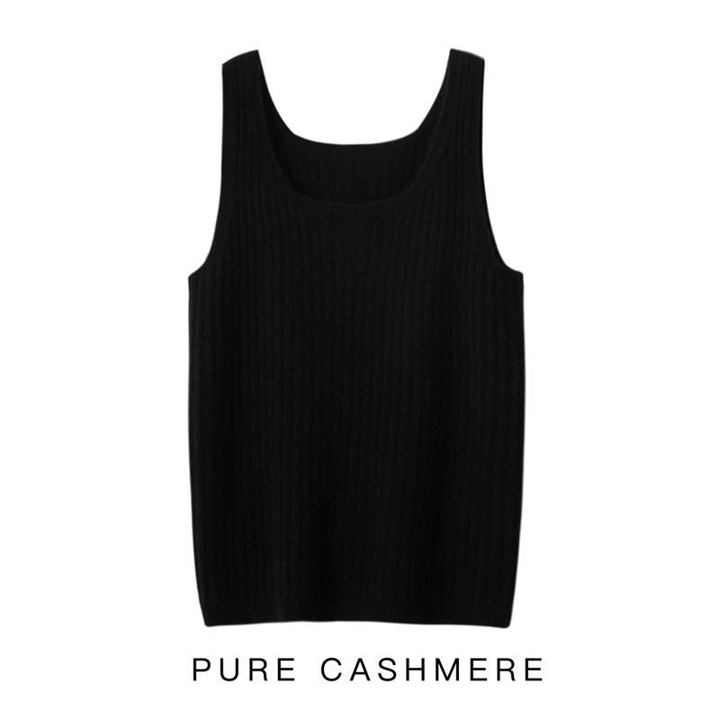 Women's Pure Cashmere Knit U-Neck Camisole Vest - Short, Sleeveless Base Layer for Spring & Autumn.