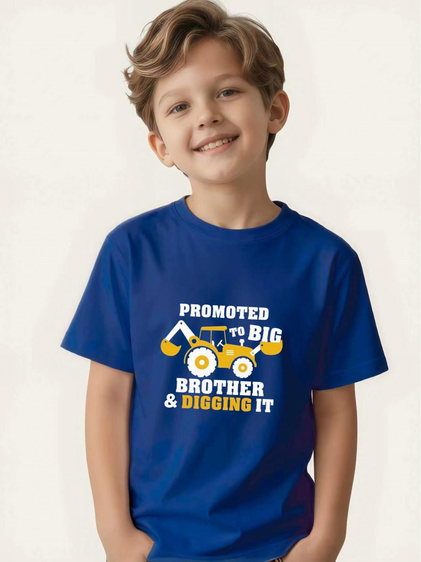 Baby boy becoming a big brother - Creative printed short-sleeved construction vehicle T-shirt 100