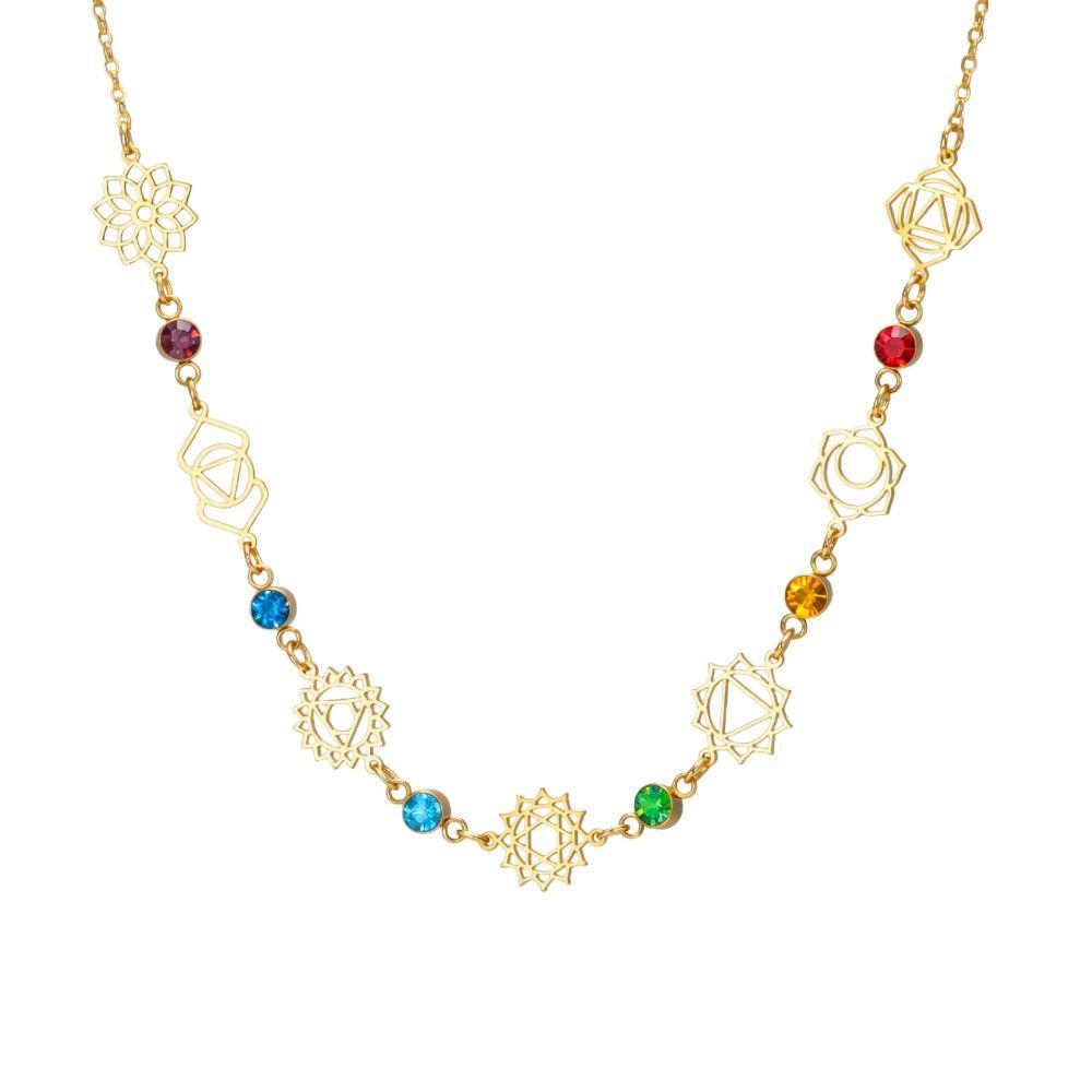 Stainless Steel 7 Chakra Necklace Gold Color Energy Pendant Necklace  Meditation