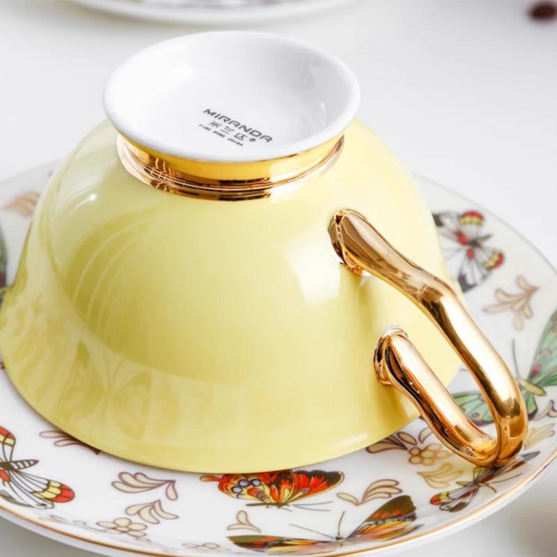 220ML, Fine Bone China Tea Cup Set With Saucer, Colorful Butterfly Design Tasse a Cafe Ceramic Cup, Espresso Coffee Cup Saucer.
