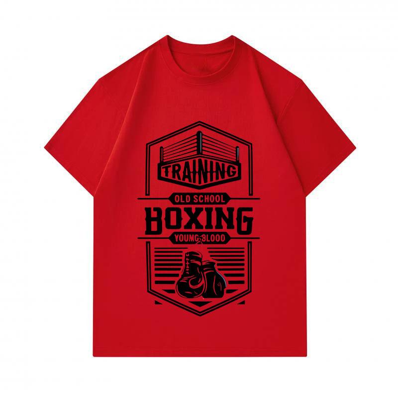 Men's 100% Cotton Crew Neck Short Sleeve T-Shirt, Retro Old School Boxing Training Printed Casual Comfortable Tee for Daily Streetwear Workout Activit