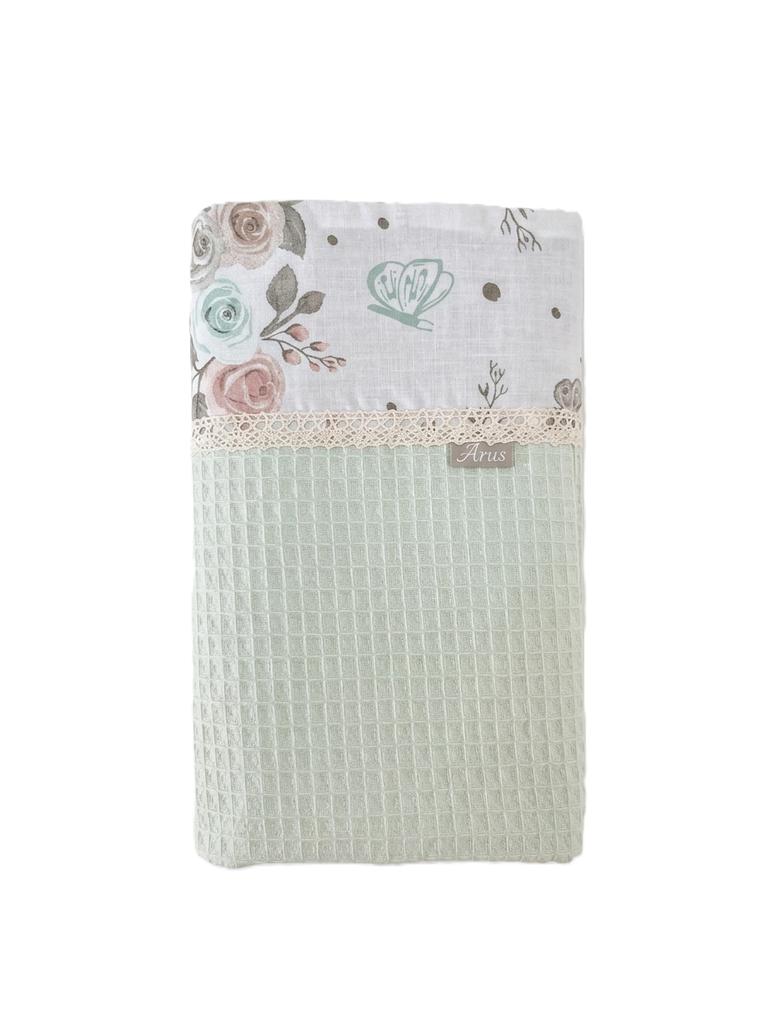 Blanket / waffle blanket 75x100 Boho Leafs white