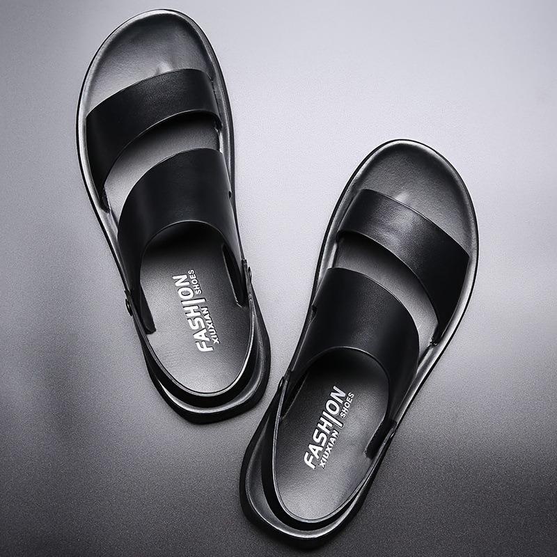 Summer sandals men's platform casual cool slippers genuine leather men's beach shoes one shoe two men wearing sandals