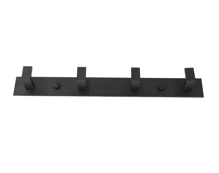 Wall Towel Rack With 4 Hooks - Black