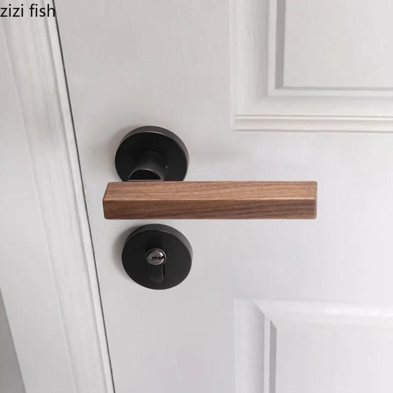Walnut Wood Door Handle Magnetic Lock Indoor Silent Bedroom Door Locks Universal Split Lock Home Safety Locks Doors Hardware