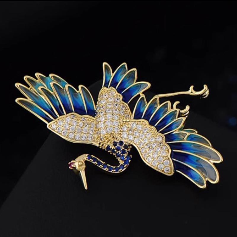 Chinese Ancient Style Crane Brooches For Women Clothing Coat Jewelry Accessories Gift
