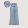 Women Diamonds Spliced Jeans Elegant Casual Midi Waist Denim Pants Solid Pockets Button Pant Washed Slight Strech Autumn Winter