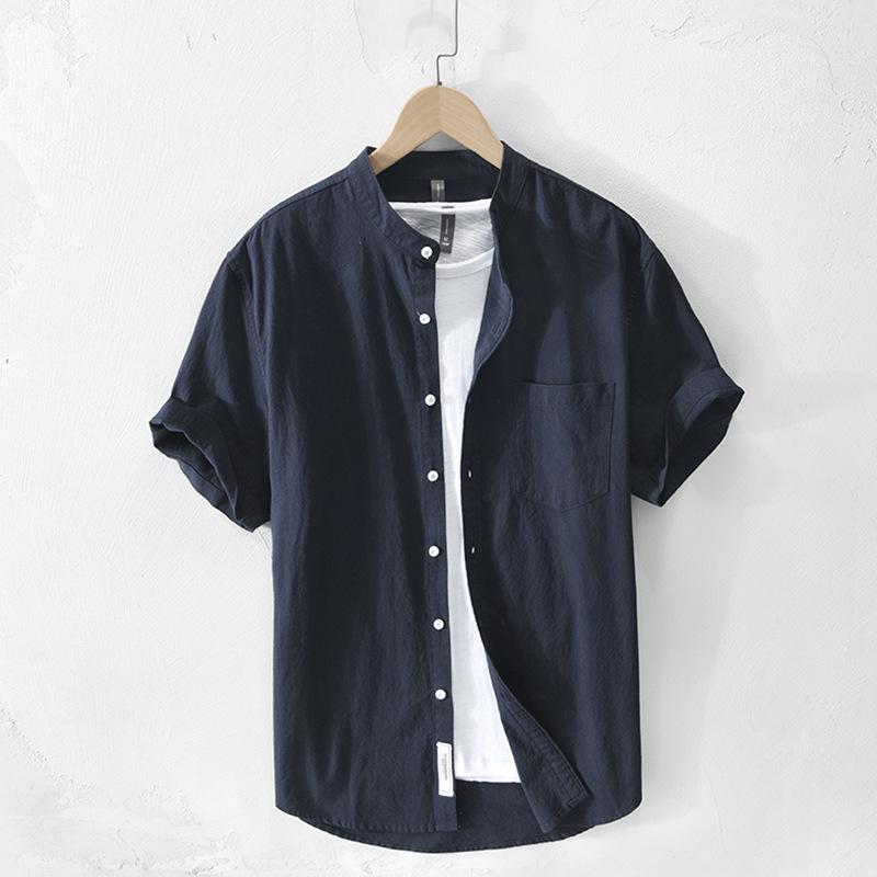 

Z921 Мужская повседневная куртка-рубашка с коротким рукавом и воротником-стойкой - Коллекция весна/лето L синий