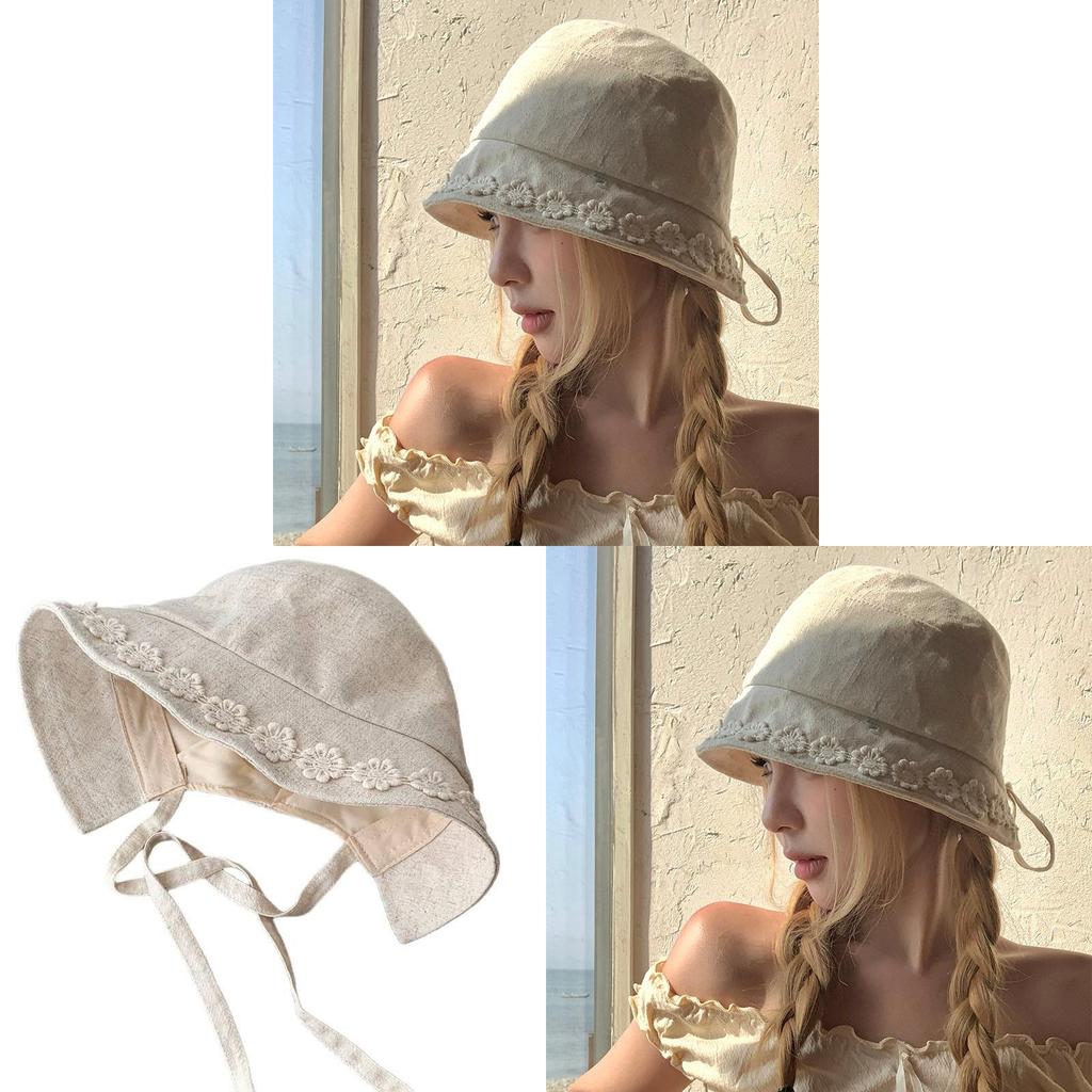Cotton Linen Summer Embroidered Sun Hat For Women With Breathable Design