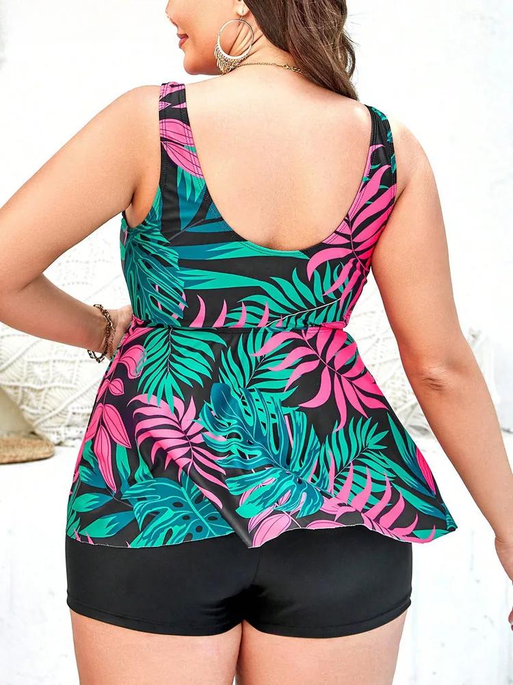 2025 Print Straped Plus Size Tankini Set Women High Waist Swimsuit Backless Push Up Swimsuit Summer Bitchwear