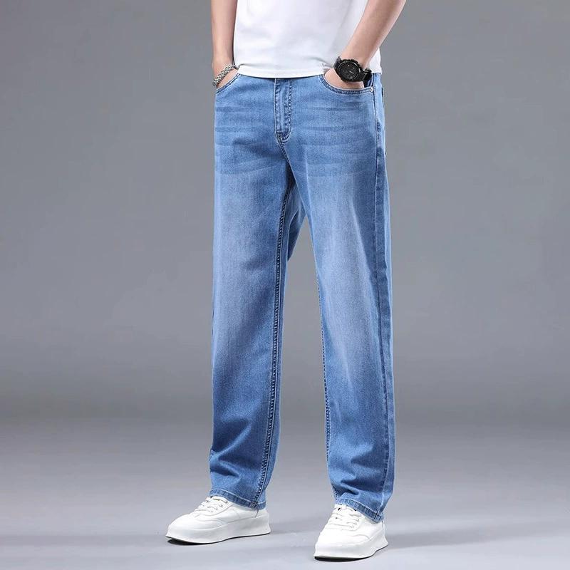 

Men s Light Business Micro Stretch Straight Fit Denim Pants Vintage Distressed All Season Wearable Long Pants XS небесно-голубой