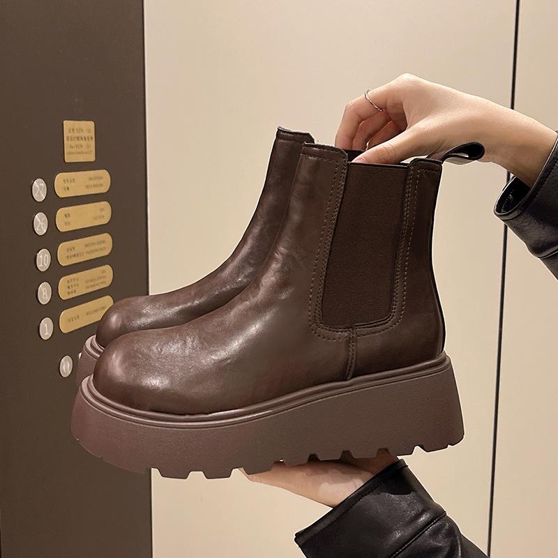 Smoke Boots Thick-soled Chelsea Boots Women's 2025 New Autumn and Winter Martin Boots British Style Short Boots Height-increasing Thin Boots