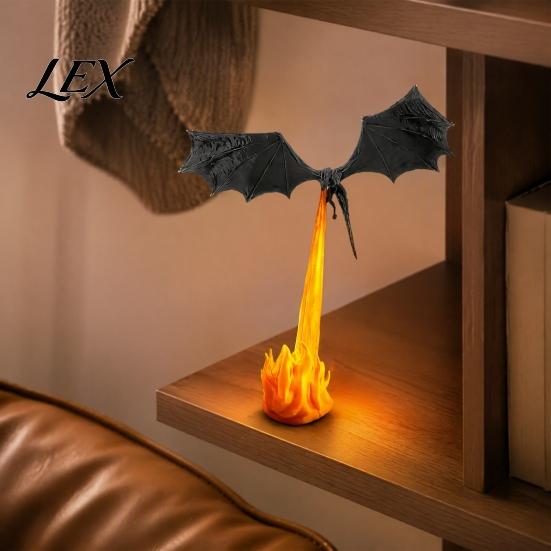 LED Ambient Lighting Dragon Bookshelf Nook Light, 3D Printed Fire-Breathing Fantasy Flying Dragon, Shelf Accent Lamp Gothic Home Accessories
