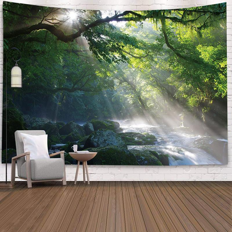 Landscape Forest Waterfall Lotus Cloth Wall Hanging Dawn Ocean Wall Tapestry Beach Tapestry Home Decoration