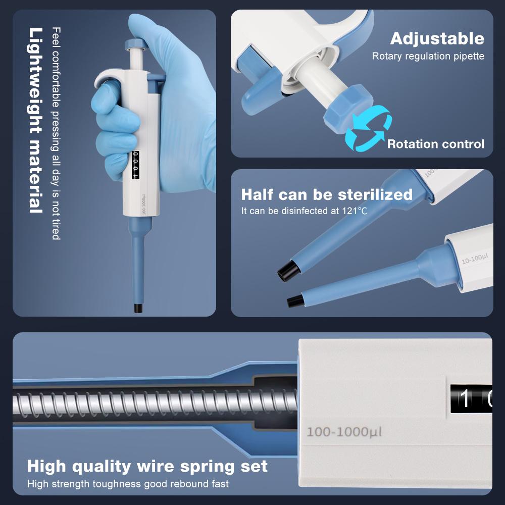 Adjustable Single-Channel Pipette Portable Manual Pipettor 0.1~1000UL Micropipette Laboratory Equipment With Pipettor Tips