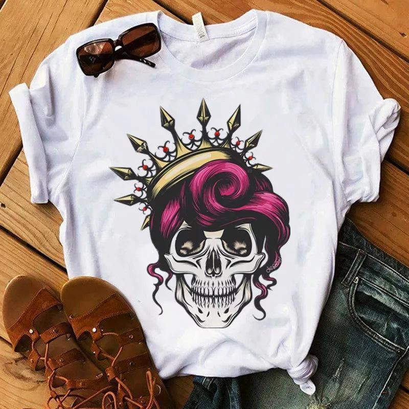 Halloween Vintage Horror Schädel Grafik Damen T-Shirt Sommer T-Shirts Herren Locker O-Ausschnitt Kurzarm Blusen Frau Y2K Top Kleidung