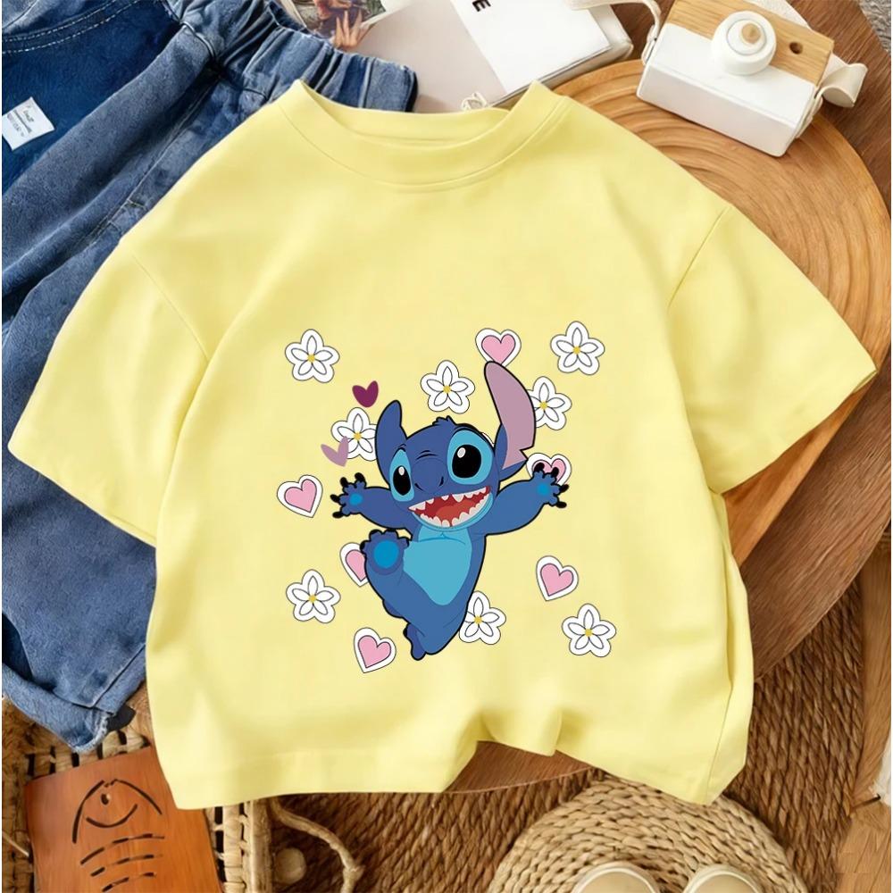 Cute Children Crew Neck Tee Stitch Popular Cartoon For Boys Girls Summer Casual Fashion Wear