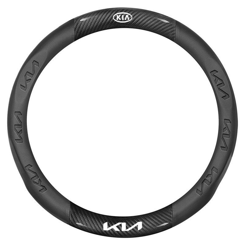 ANIE7 Carbon Fiber Keyring Leather Steering Wheel Cover Anti-Slip Grip For KIA RIO Ceed EV6 EV9 Stinger Forte Niro K9SoulSorentoCerato