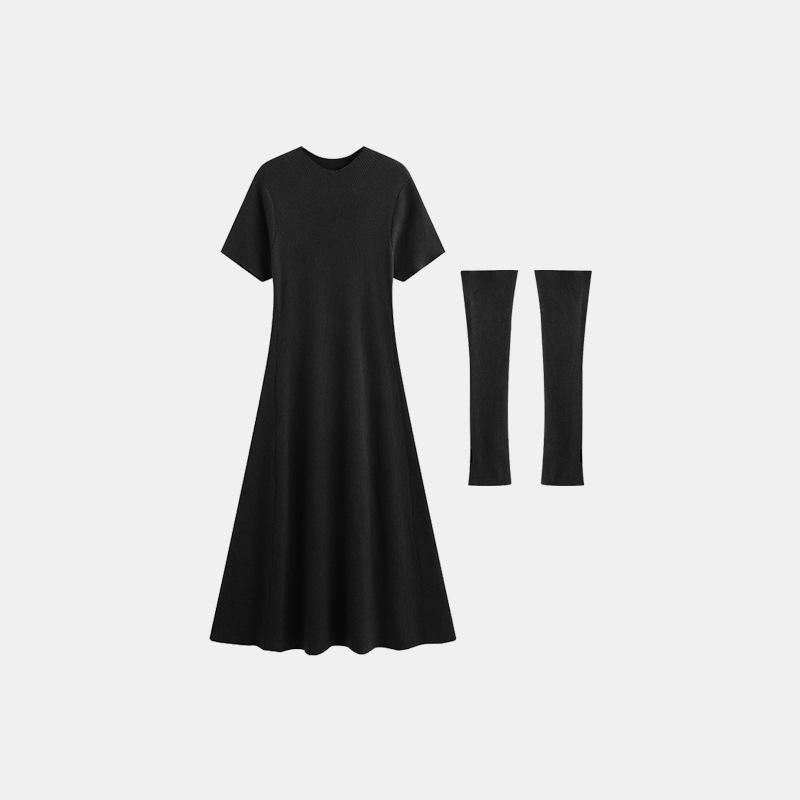 

Plus Size Women s Winter 2025 Half-High Collar Knit Dress with Sleeves XXL (150-180 jin) чёрный