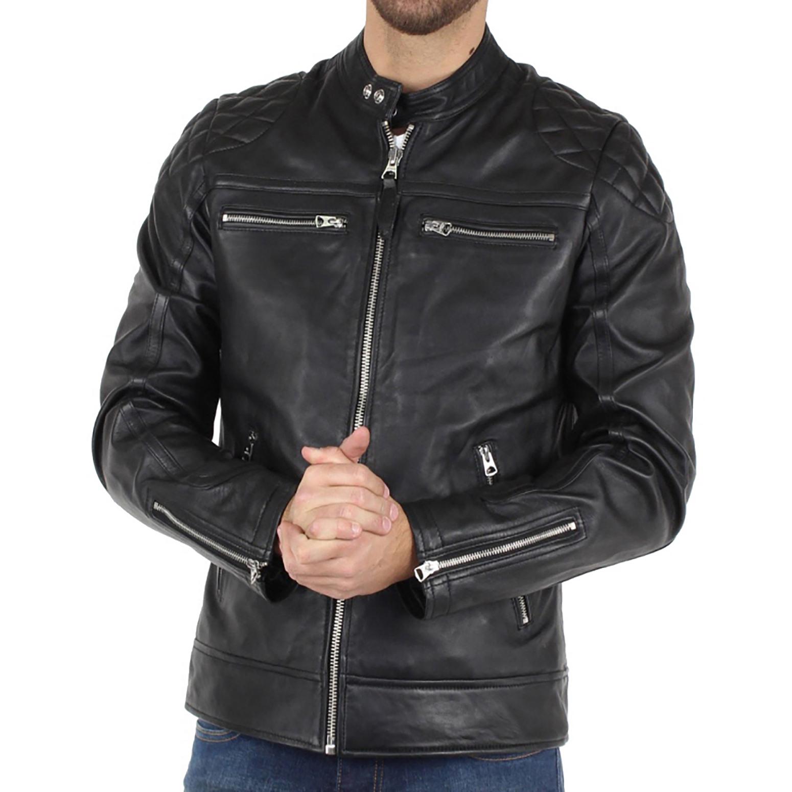 

SkinOutfit Men s Genuine Lambskin Black Leather Jacket Stylish Motorcycle Bomber Biker Outerwear MJ 41 S чорний