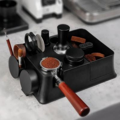 Coffee Tamping Station Stand with Magnetic Knock Box ABS Adjustable Base for Universal Portafilter Holder Espresso Accessories